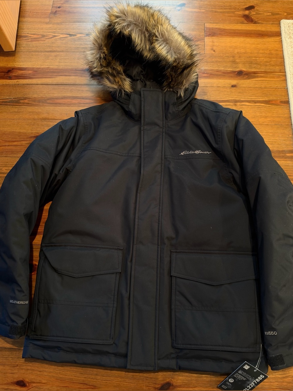 Eddie Bauer Women’s 550 Down Parka Black With A Fur Hood NWT Size M
